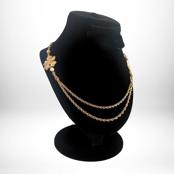 1990 Autumn Leaves Necklace with Goldtone Leaves Simulated Pearl NIB - Picture 3 of 5